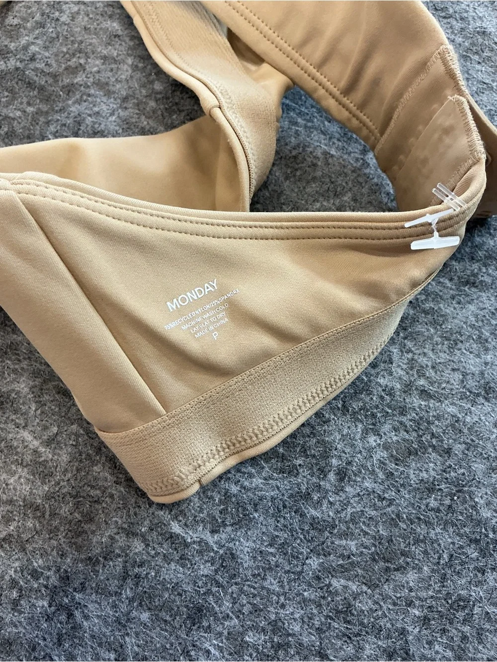 Monday Swimwear Trendy Neutral Halter Tie-Back Top — Beige Size P